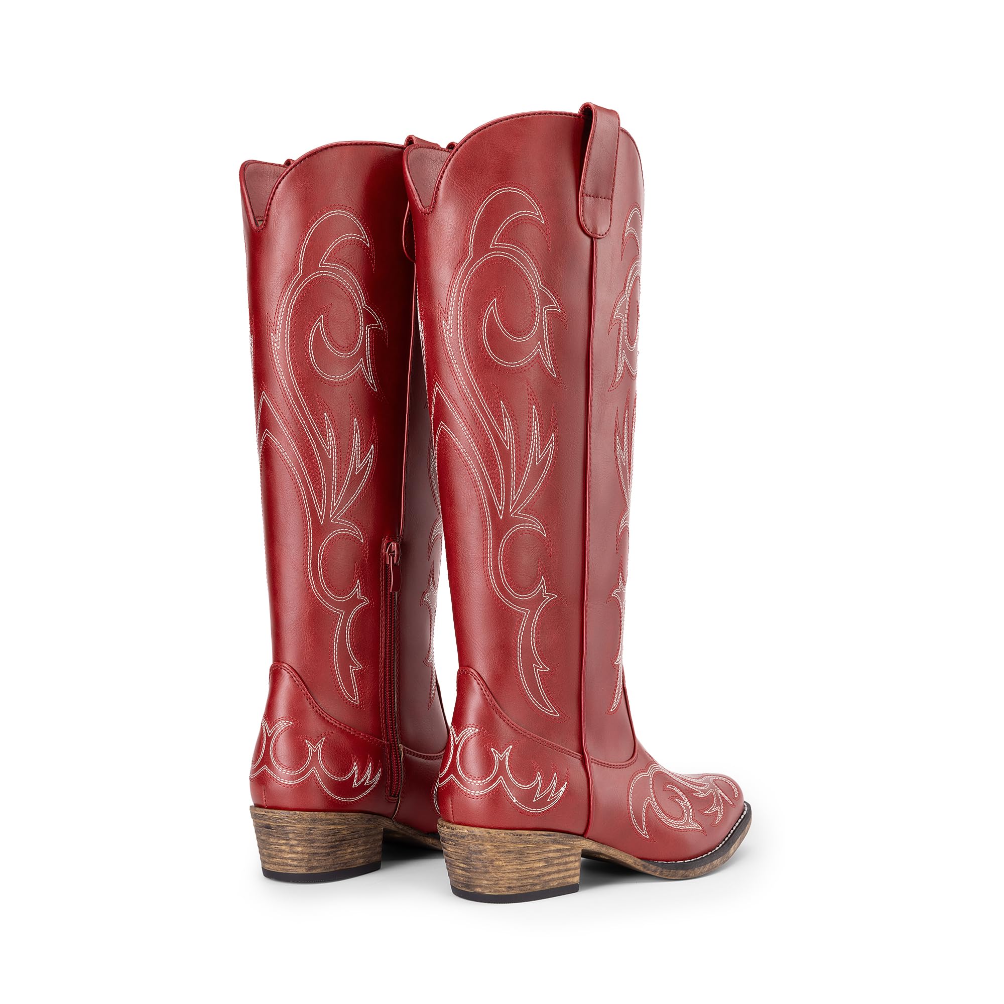DREAM PAIRS Botas Vaqueras Rodilla Mujer | Bordado vibrante, cremallera lateral, tirador trasero, plantilla 5mm, suela TPR.