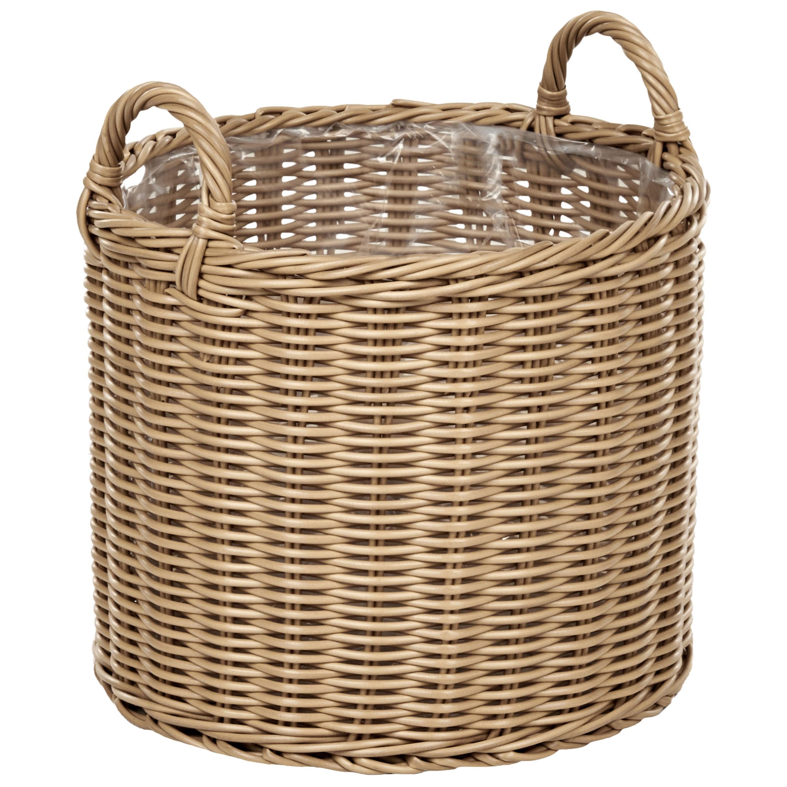 Blumenkorb Rattan natürlich 3er Set rund geflochten mit Folie Griffen Pendula
