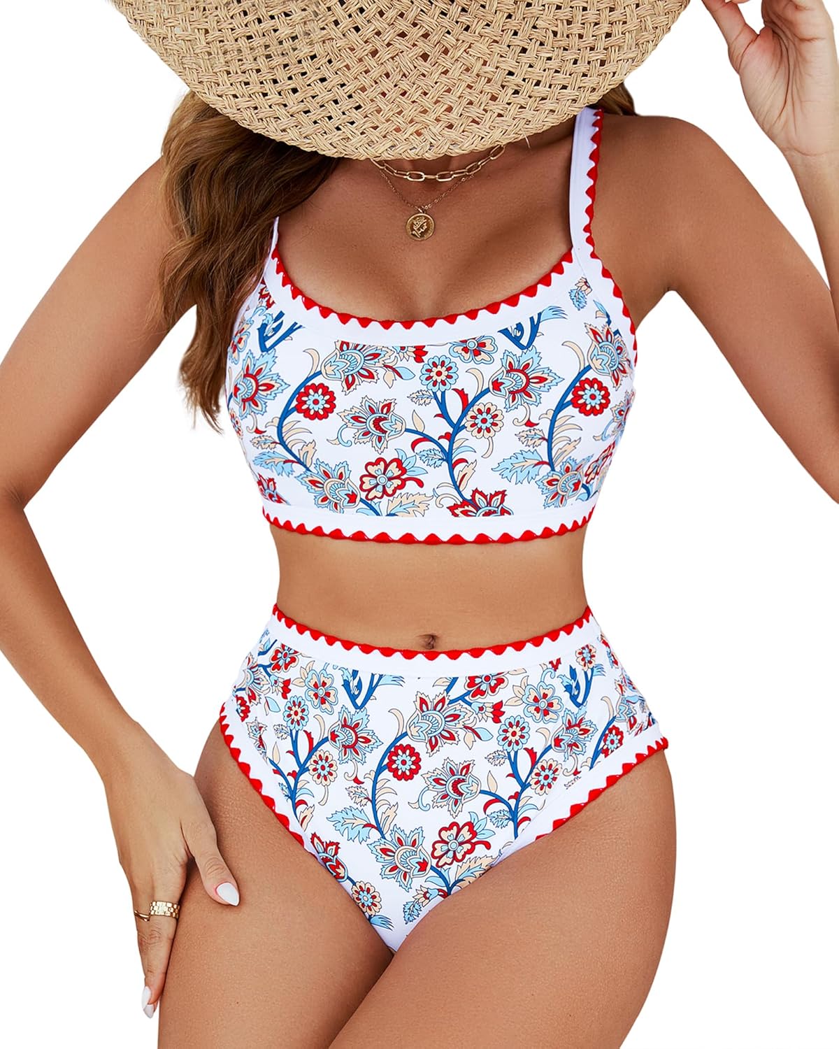 MELYUM High Waisted Floral Bikini Set - Tummy Control Two Piece Swimsuit For Women