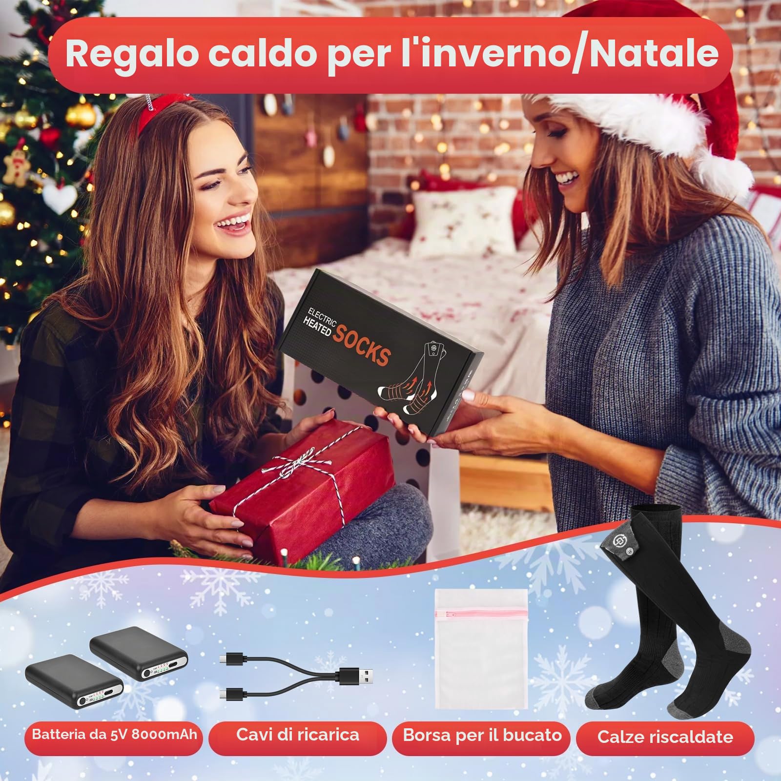 Calze Riscaldate a Batteria 8000mAh Calzini Riscaldanti Unisex con 4 Temperature Calze Riscaldanti Scaldapiedi Elettrico Con Controllo App Lavabili per Sci, Campeggio, Escursioni, Ciclismo