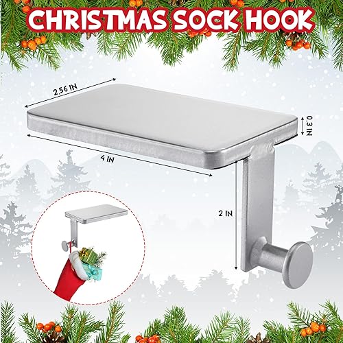 Miniatura 2 de Soportes para calcetines de Navidad, ganchos resistentes de hierro forjado con almohadilla protectora para chimenea y estante del hogar (plateado, 2