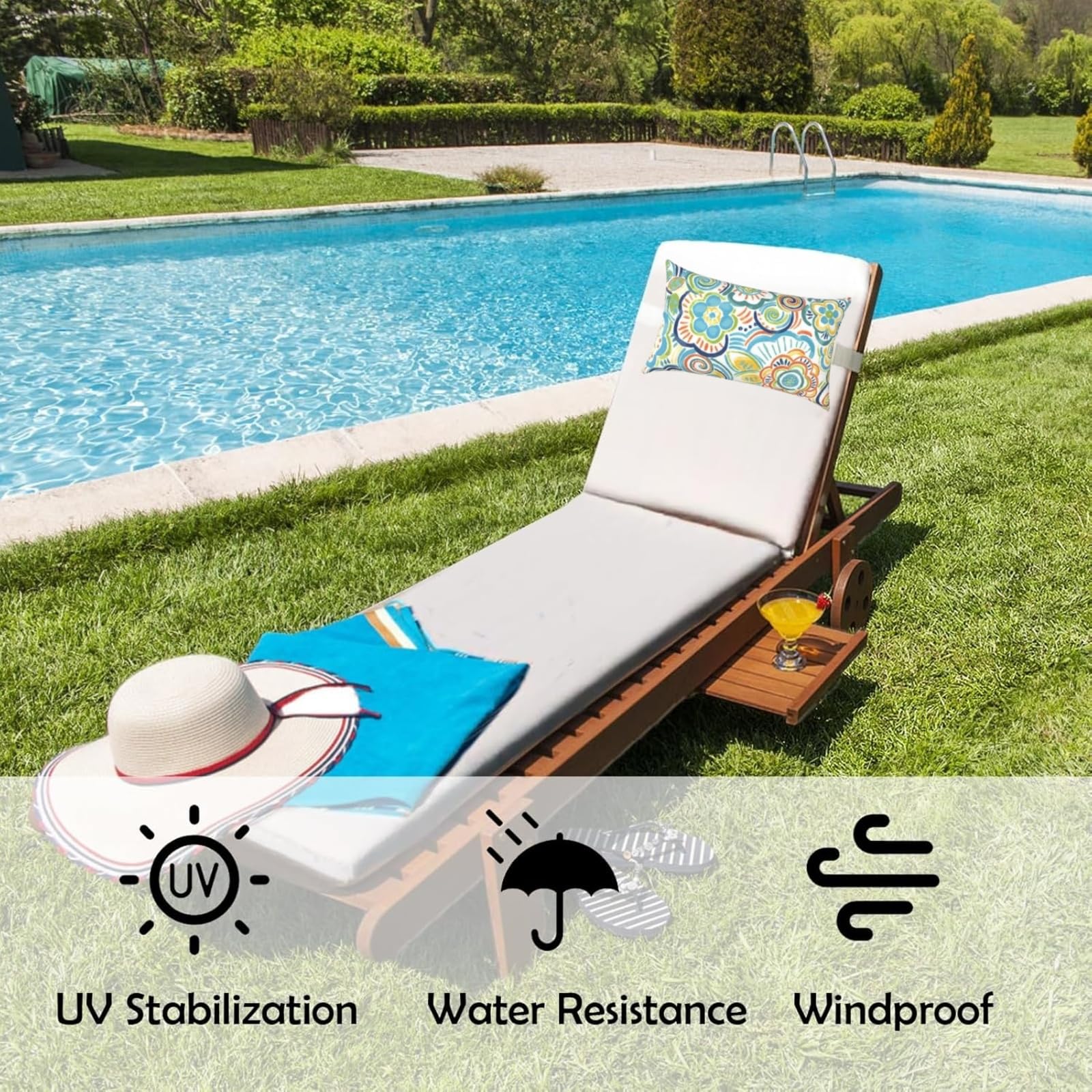 Generico Confezione da 2 Cuscini Poggiatesta per Sdraio IMPERMEABILI con Fascia Antiscivolo - Per Lettino Piscina, Giardino e Chaise Longue (Antimacchia 28x40cm) (G)