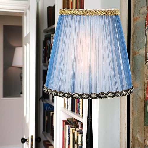 Vista 7 de Pantalla de tela azul con clip, diseño único en forma de campana para lámpara de mesa de piso y pared, luz suave para espacios relajantes