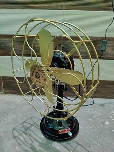 ANTIQUECOLLECTION Ventilador de escritorio oscilante con hoja y jaula de latón de la Royal Navy London