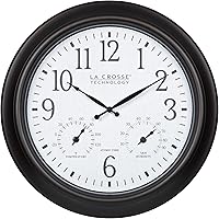 La Crosse Technology 18-Inch Atomic Indoor/Outdoor Wall Clock with Temp & Humidity - Brown Weather-Resistant Analog