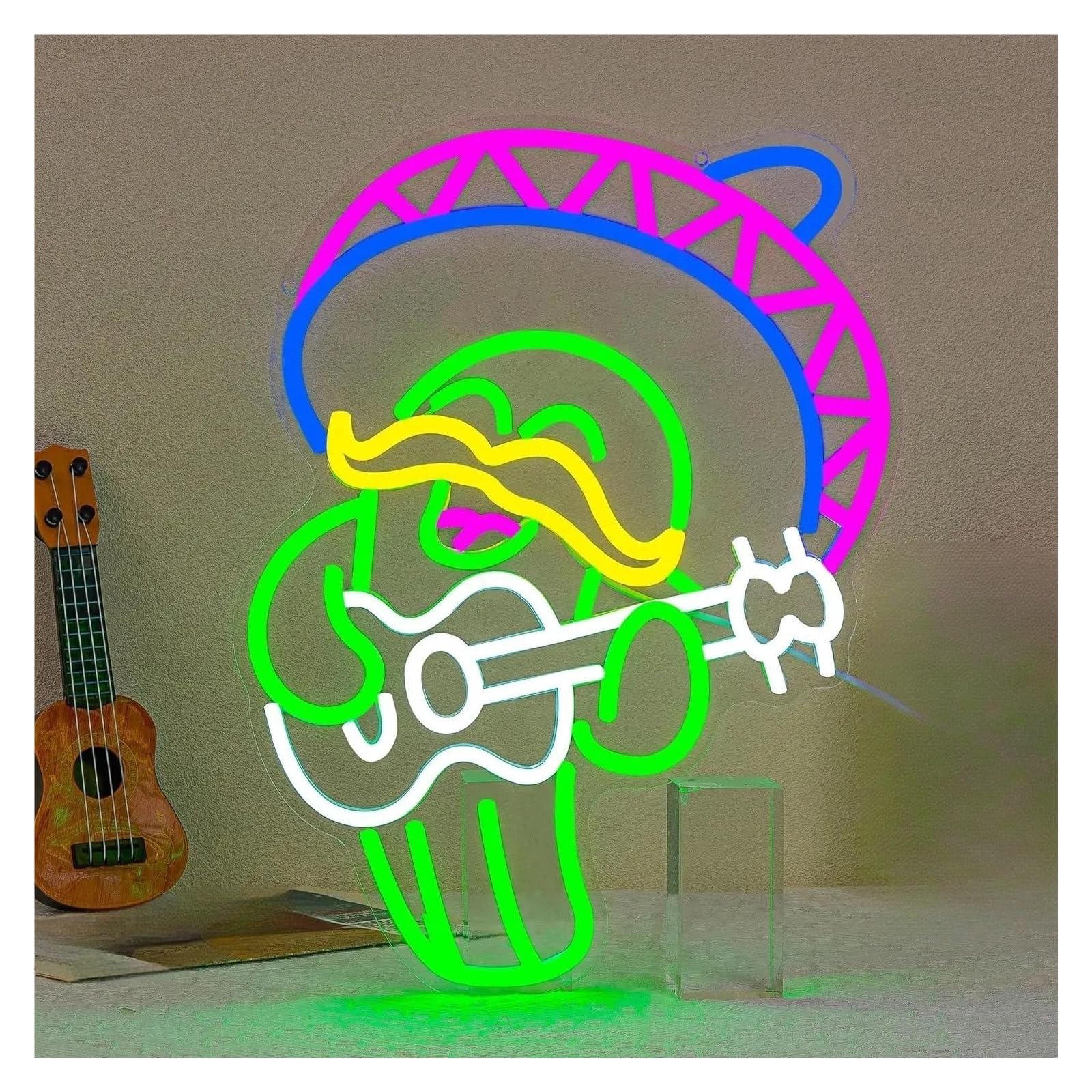 LEMST Sign Lamp Cowboy Cactus Neon Sign Guitar Light Dimmable for Bedroom Bar Club Hotel Birthday Party Art Decor USB Powered Lamp 28cmx38.3cm