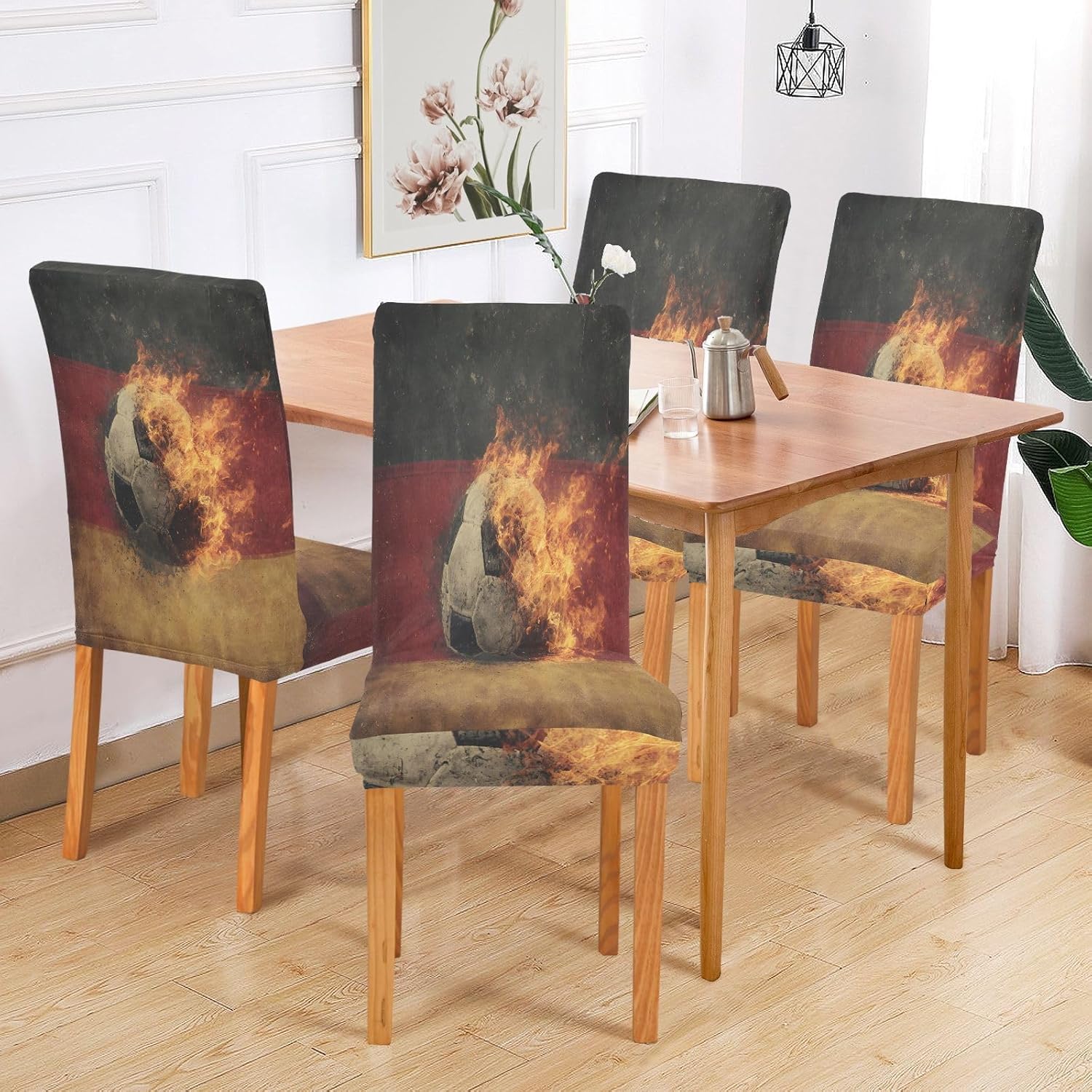 ALAZA Chair Covers for Dining Room, German Flag Football Fire Stretch Chair Cover Sets Chair Protector Removable Washable for Ktichen Restaurant Hotel