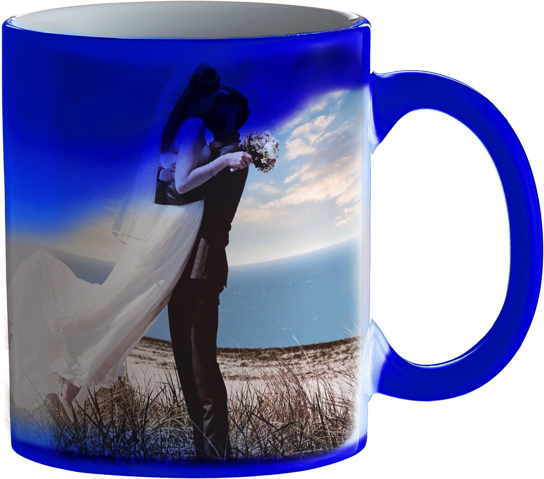 Tassenwerk Magic Photo Mug - Blue Magic Mug Personalised with Photo - Customised Heat-to-Reveal Mug - Thermochromic Coffee Mug with Own Photo - Tea Mug with Picture