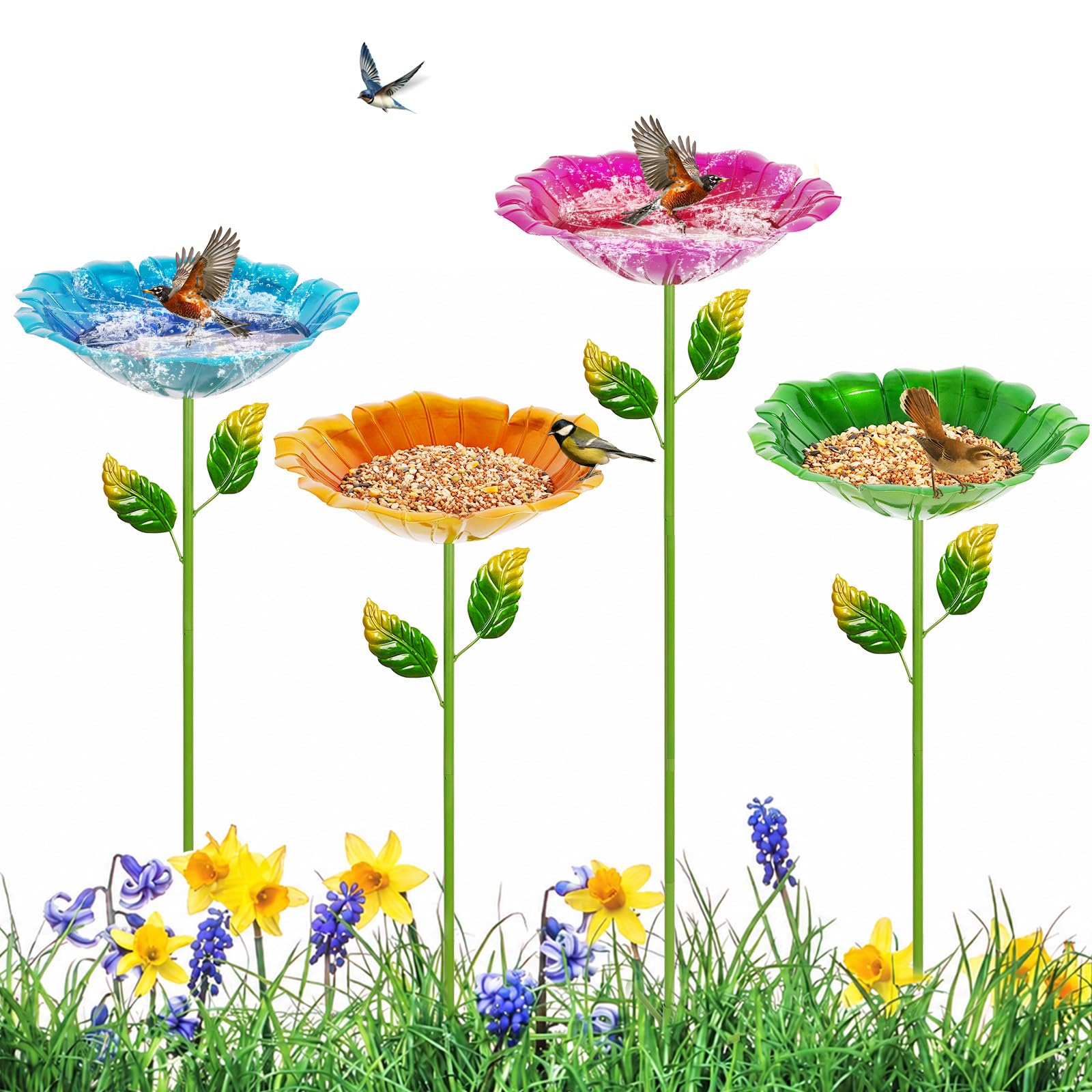 4 Pack Bird Bath for Outside, Outdoors Garden Decor Flower Birdbath