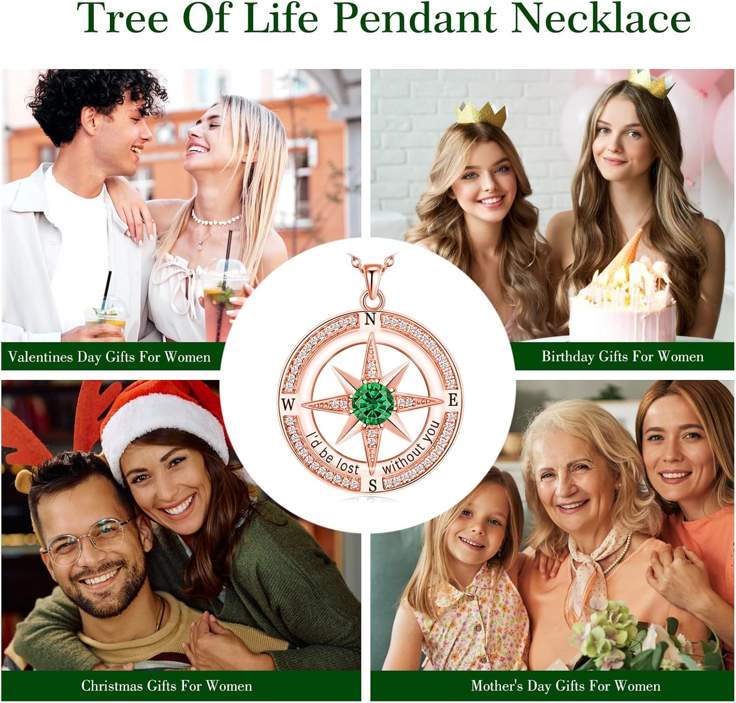 S925 Necklace Birthstone Compass Gift for Women Jewelry Sterling Silver Necklace for Wife Wedding Anniversary Girlfriend Birthday Gifts for Her Valentines Day Mom Mothers Day