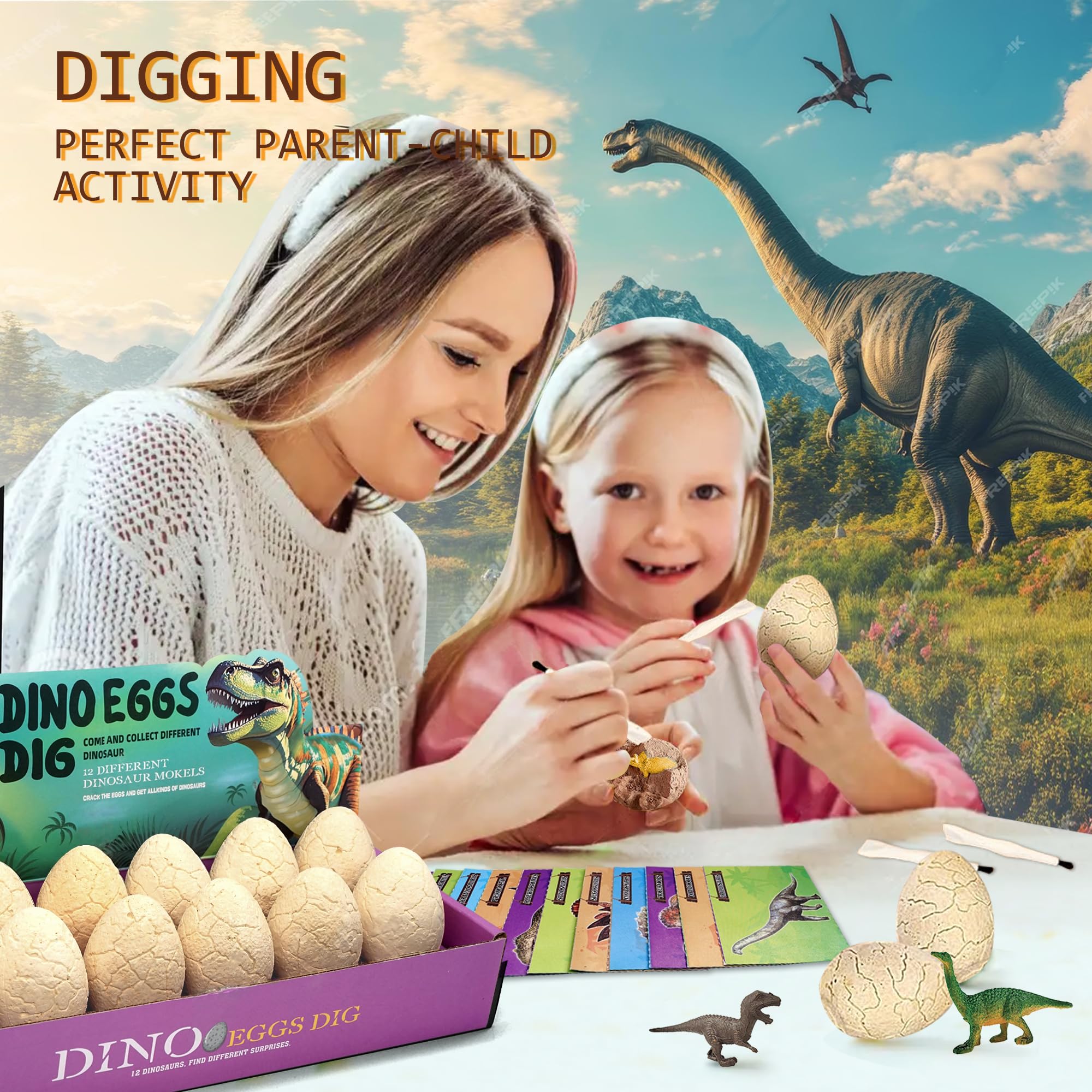 Dino Eggs Kit Scavo Dinosauri 12 Pezzi - Giocattolo Educativo Per Bambini 4-8 Anni, Con Strumenti Da Scavo, Festa Compleanno Pasqua