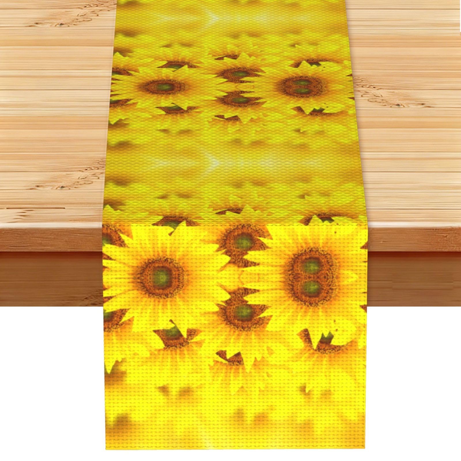 Yellow Sunflower Printed Kitchen Table Runner 13x72, Faux Linen Style Decor for Home Wedding Banquet Fireplace