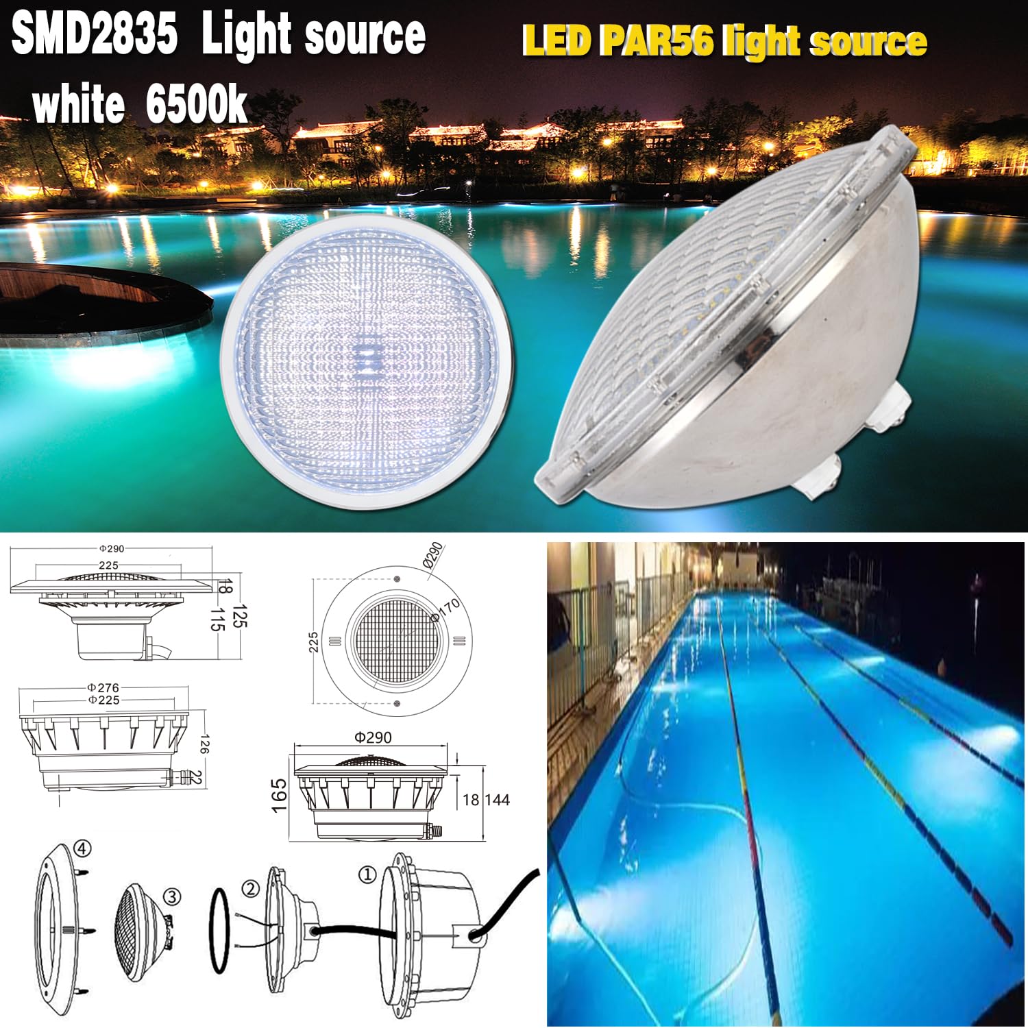 BARCELONA LED Faretto LED per piscina sommersa PAR56 24W 12V AC, luce bianca potente, IP68 impermeabile, risparmio energetico, illuminazione sicura e duratura per piscine fontane