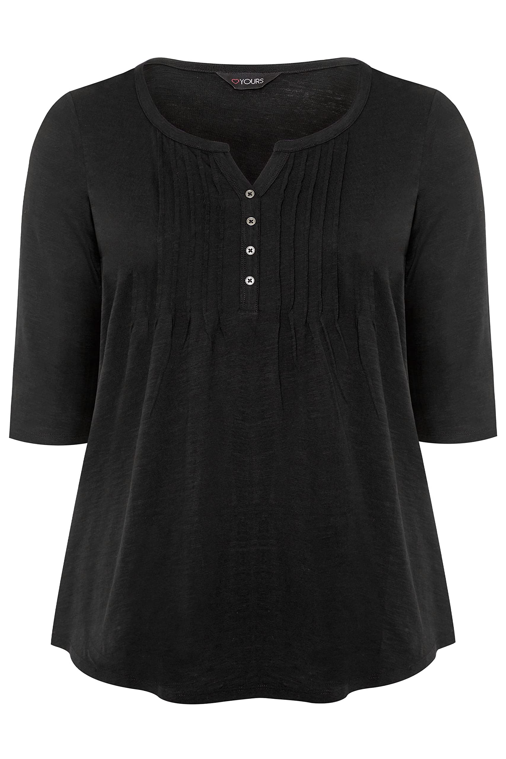 for Good Curve Black Pintuck Button Henley Top - Women's