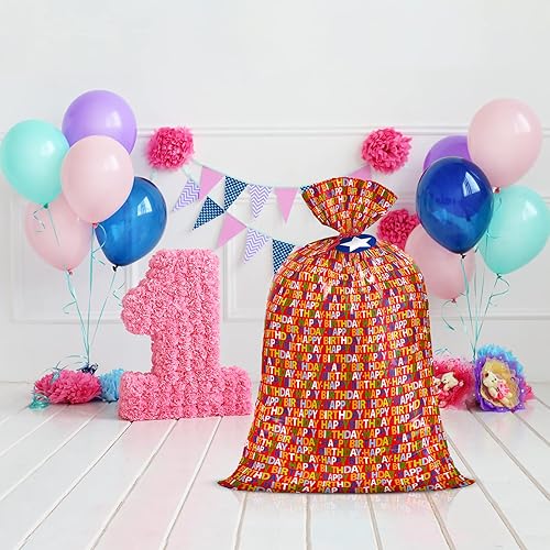 Miniatura 5 de WRAPAHOLIC Bolsa de regalo de plástico grande de 56 pulgadas, diseño rojo de feliz cumpleaños para baby shower, cumpleaños de niños, fiestas,