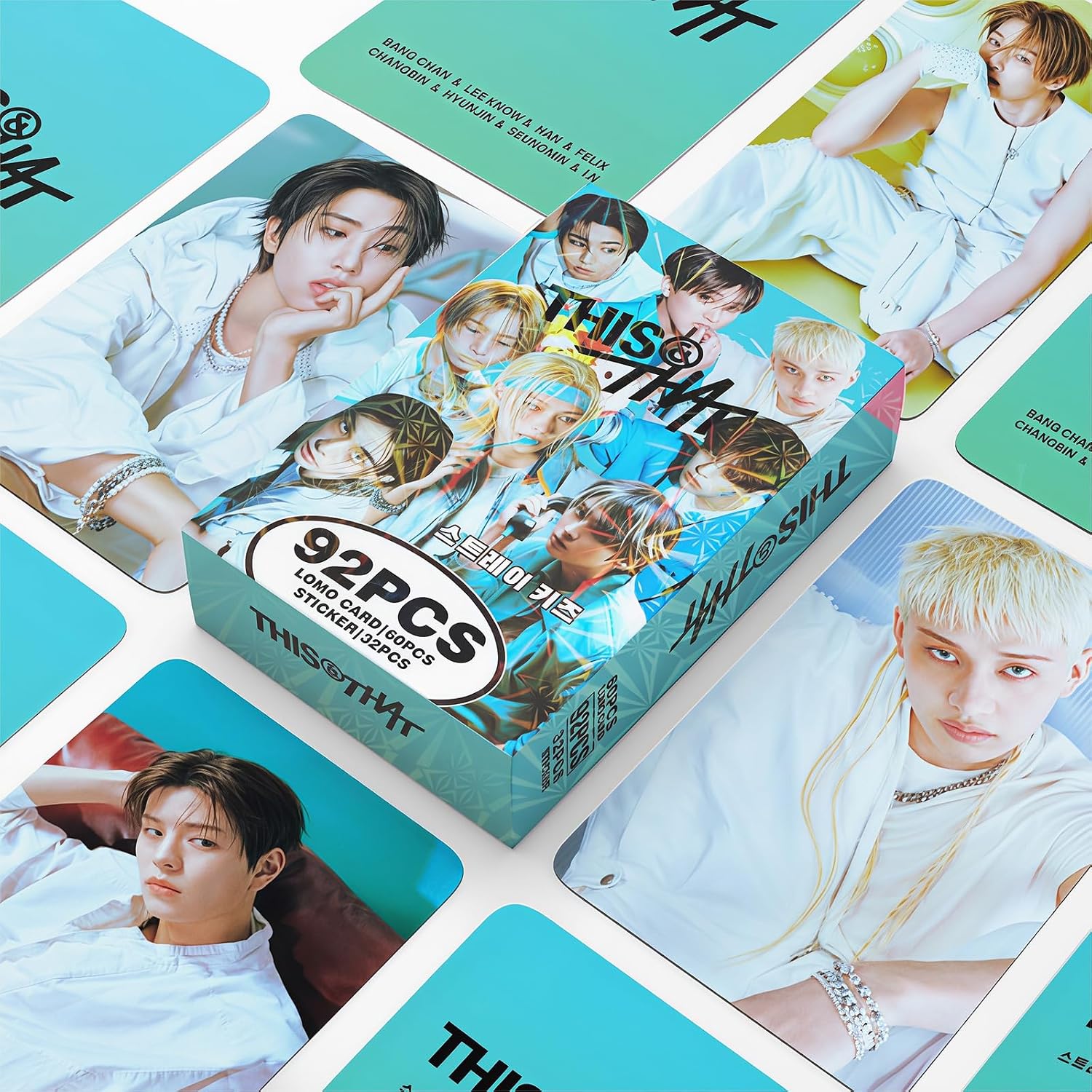 Stray Kids Photocards 92 PCS SKZ 60PCS THIS & THAT Album Photo Cards with 32 PCS Stickers KPOP Gift RUN IT Lomo Merch for SKZ Boys and Girls Straykids Laser Greeting Cards 2026 (THIS&THAT(BLUE))