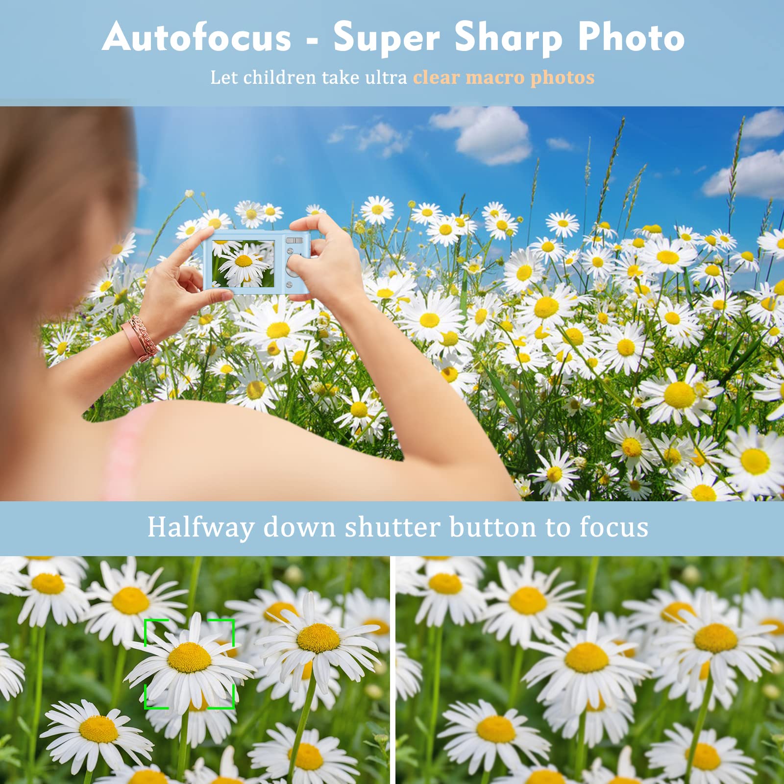 Fotocamera Digitale Autofocus con 32G Scheda 1080P 48MP Compatta 16X Zoom Stabilizzazione Immagine Fotocamere Digitali Favorire Hobby per Bambini/Studenti