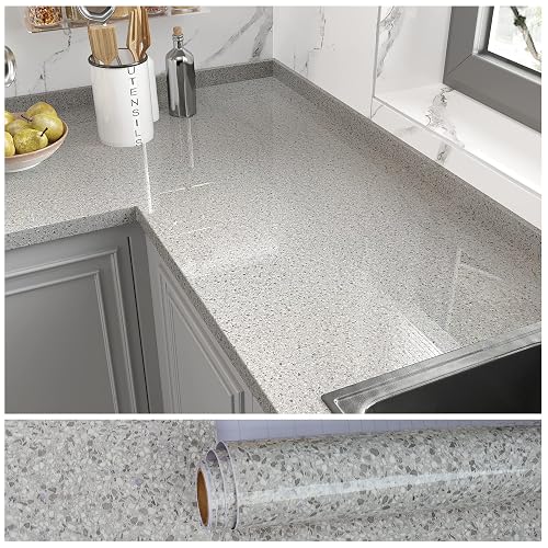 VEELIKE 15.7''x118'' Grey Granite Countertop Contact Paper Waterproof Granite Peel and Stick Countertops for Kitchen Gre