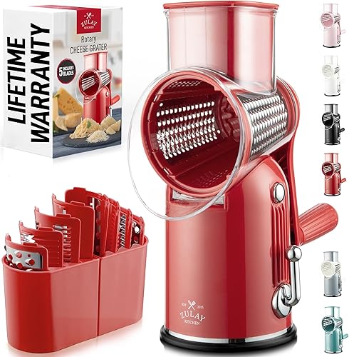 Miniatura 40 de Zulay Kitchen Rallador Rotativo de Queso de 5 Cuchillas Rallador de Queso - Rallador de Queso Manual de Manivela con Succión Reforzada y 5 Tambores