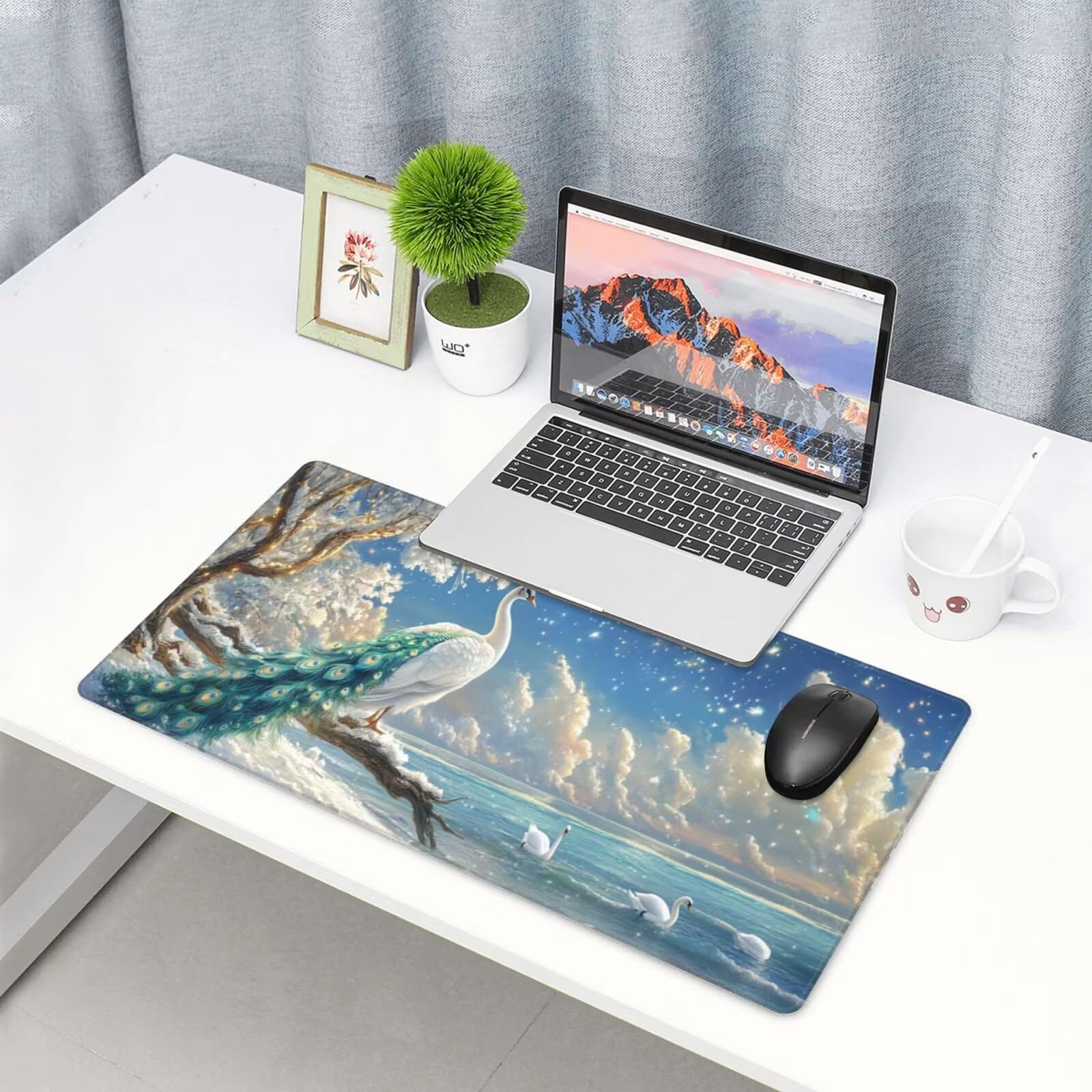 Biała podkładka pod mysz XXL paw mata na biurko 1600 x 800 x 3 mm zmywalna podkładka do gier na laptopa, z antypoślizgową gumową podkładką dla graczy, PC, pracowników biurowych Y517