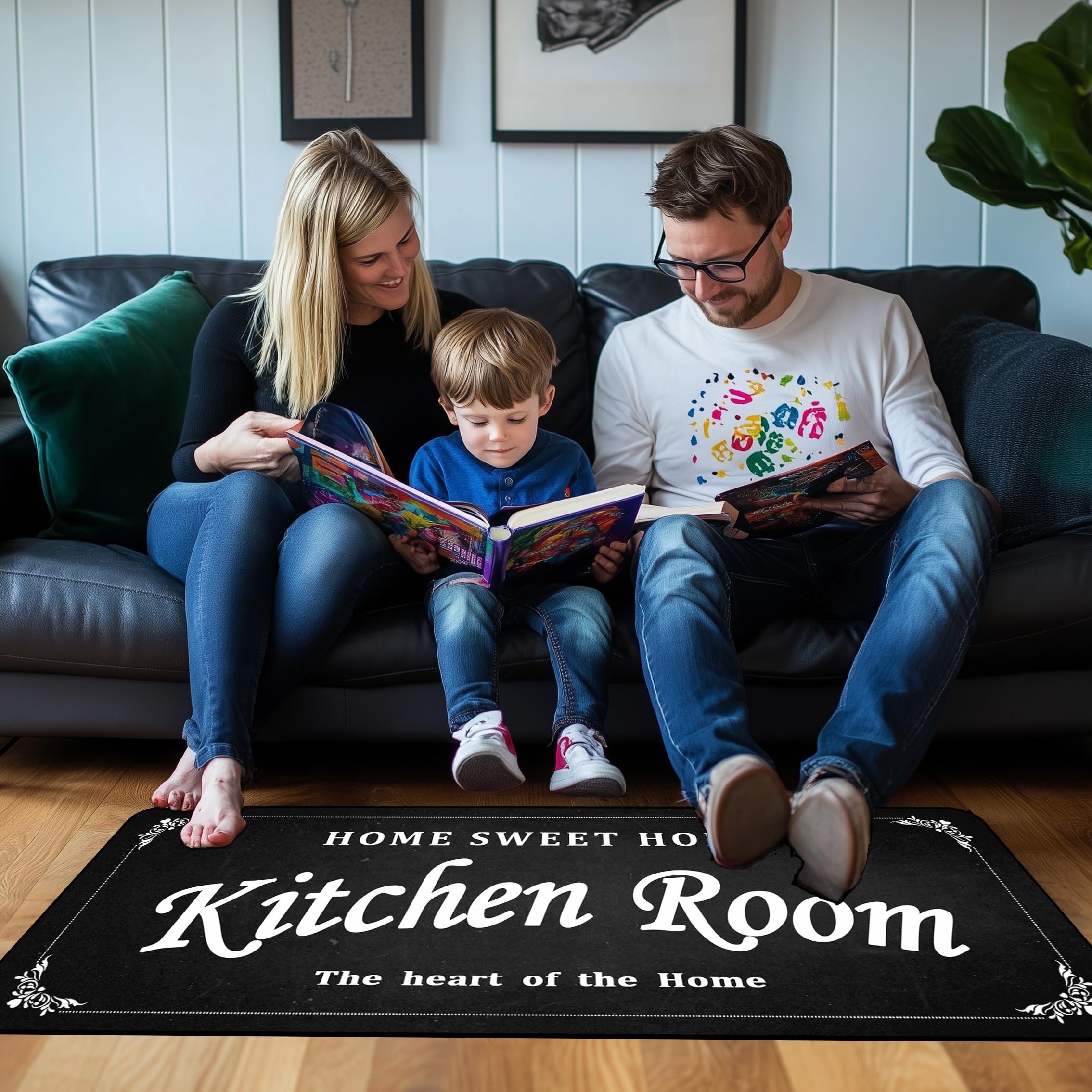 Kitchen Rug Black Anti-Fatigue Kitchen Floor Mat – Non-Slip, Cushioned Comfort, Waterproof, Stylish Design, Perfect for Kitchen, Laundry Room, and Entryway 20x47 inch