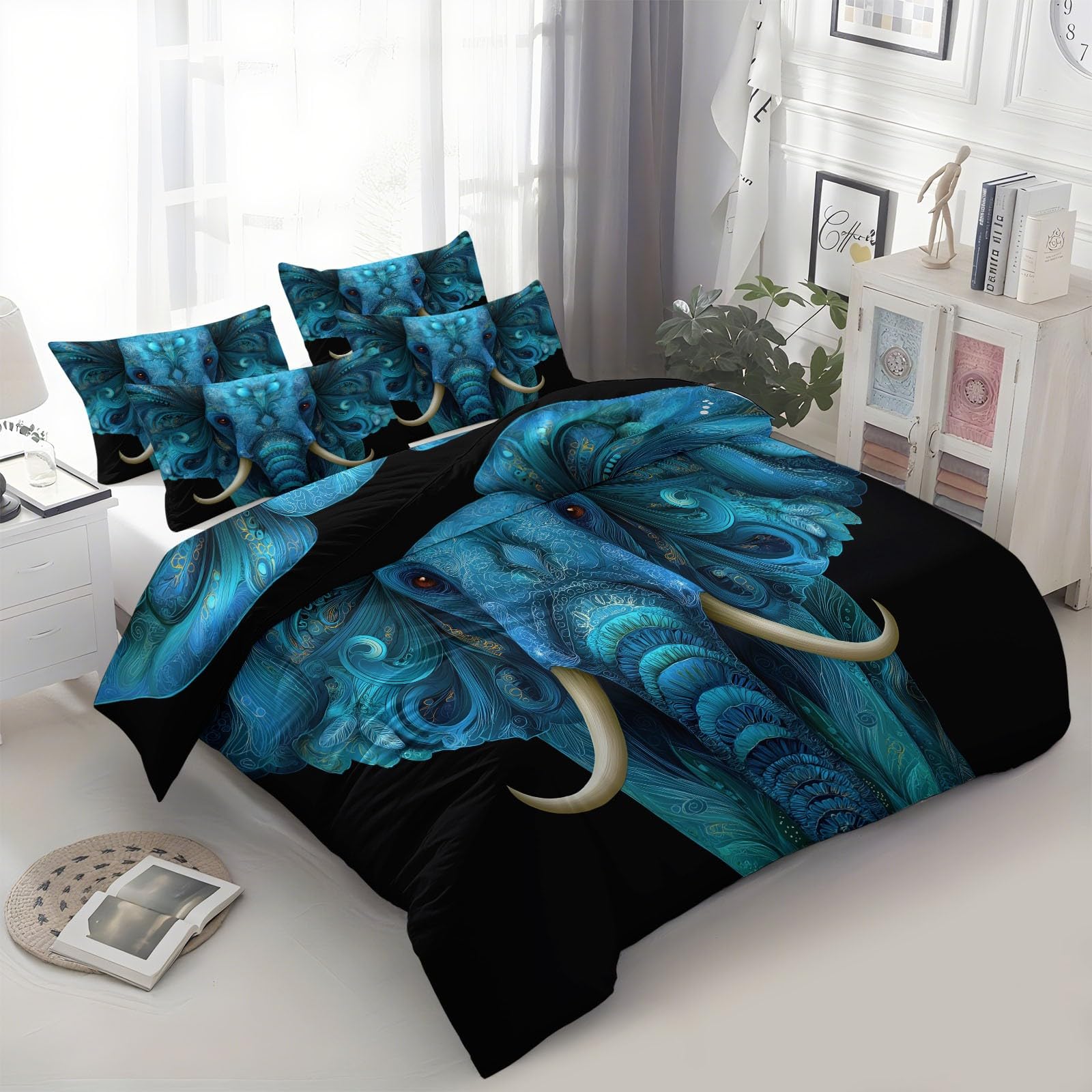 Genérico Dwustronna poszewka na kołdrę Ultra miękka, wygodna i oddychająca 3-częściowa poszewka na kołdrę, czarna poszwa na kołdrę 150 x 220 cm z 2 poszewkami na poduszki na zamek błyskawiczny retro