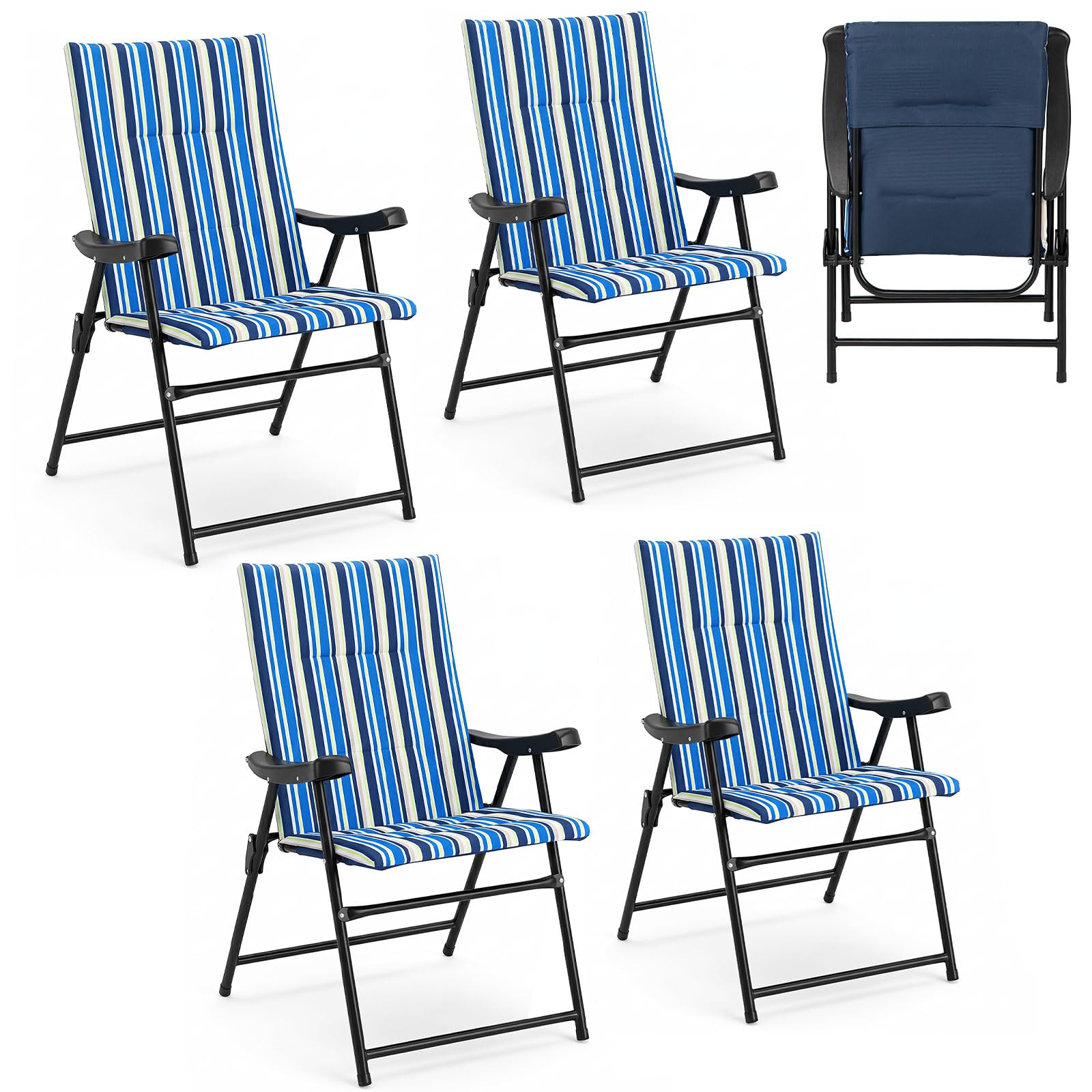 COSTWAY Set of 2 Foldable Beach Chairs, High Back Padded Camping Chairs (4)