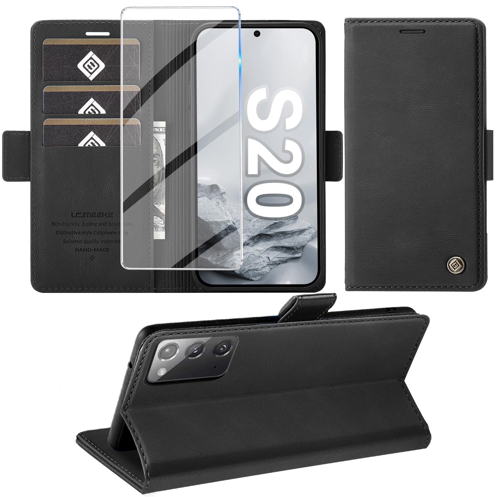 Giyer PU Wallet Handyhülle für Samsung Galaxy S7/S8/S9/S9 Plus/S10/S10E/S10 Plus/S20/S20 Plus/S20 Ultra 5G Hülle mit Schutzfolie