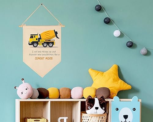Miniatura 10 de Vehículo de construcción de transporte, afirmaciones positivas para niños, decoración de bandera para bebés, recién nacidos, letrero de pared,