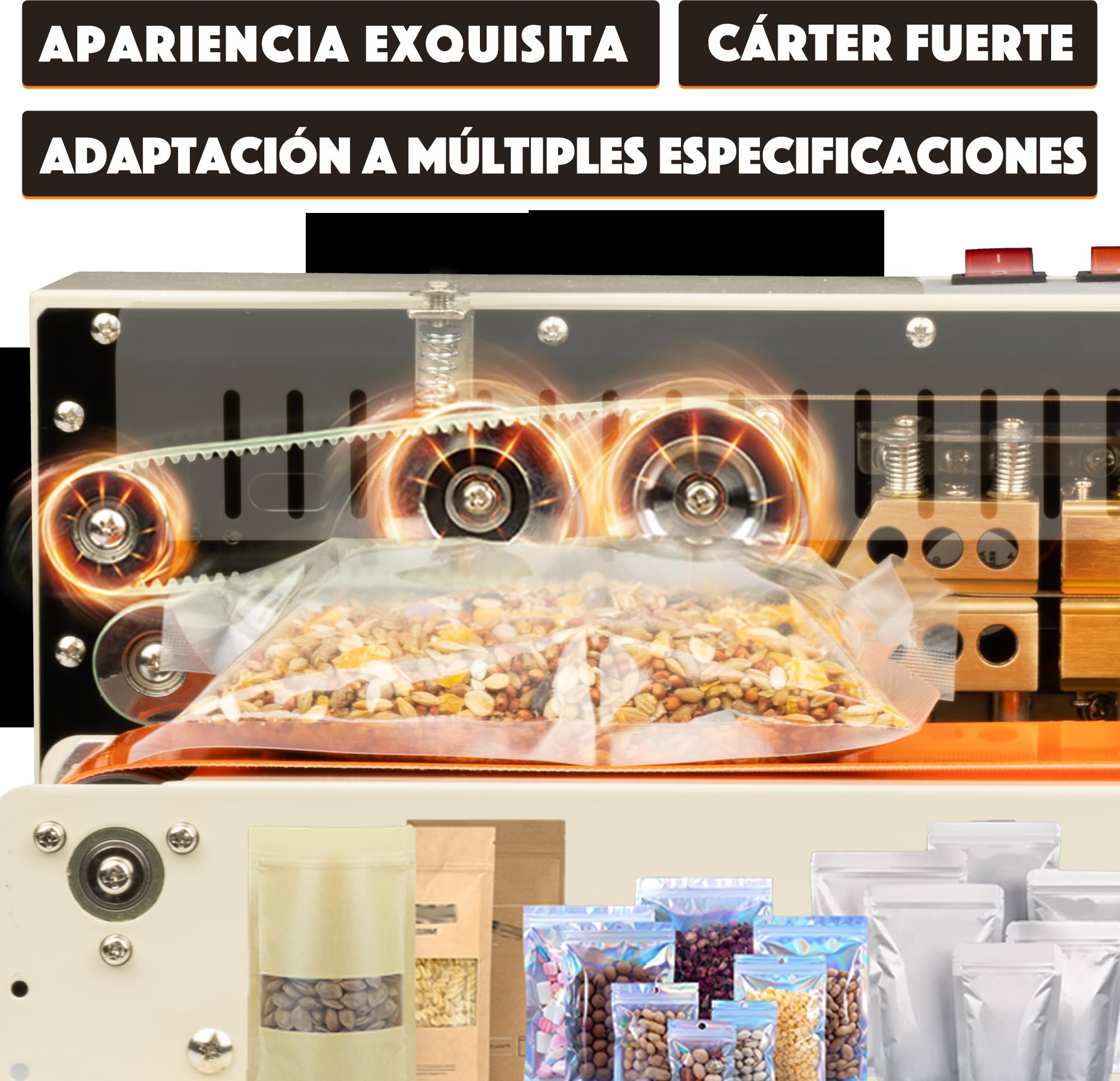 U.S. Solid Máquina selladora automática horizontal de banda continua, sellador de bolsas de PVC de mesa para 0,02-0,8 mm de grosor con control digital de temperatura y codificación de sellos (220 V)