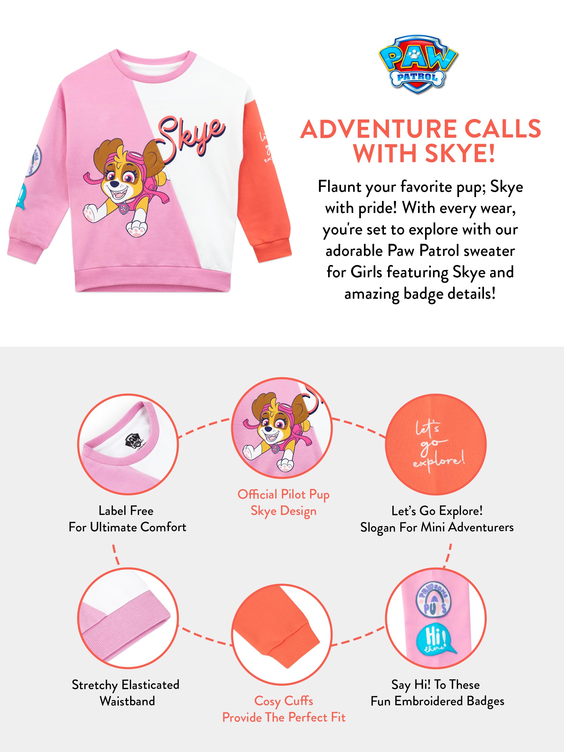 Pat Patrouille Pull Fille | Filles Sweatshirt Skye | Sweat Enfant