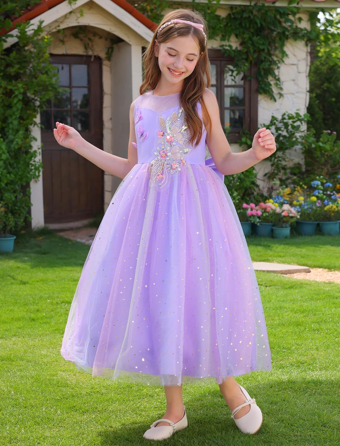 IDOPIP Sequin Butterfly Flower Girl Dress for Kids Wedding Pageant Party Long Gown Princess Birthday Communion Tulle Dresses - Image 2