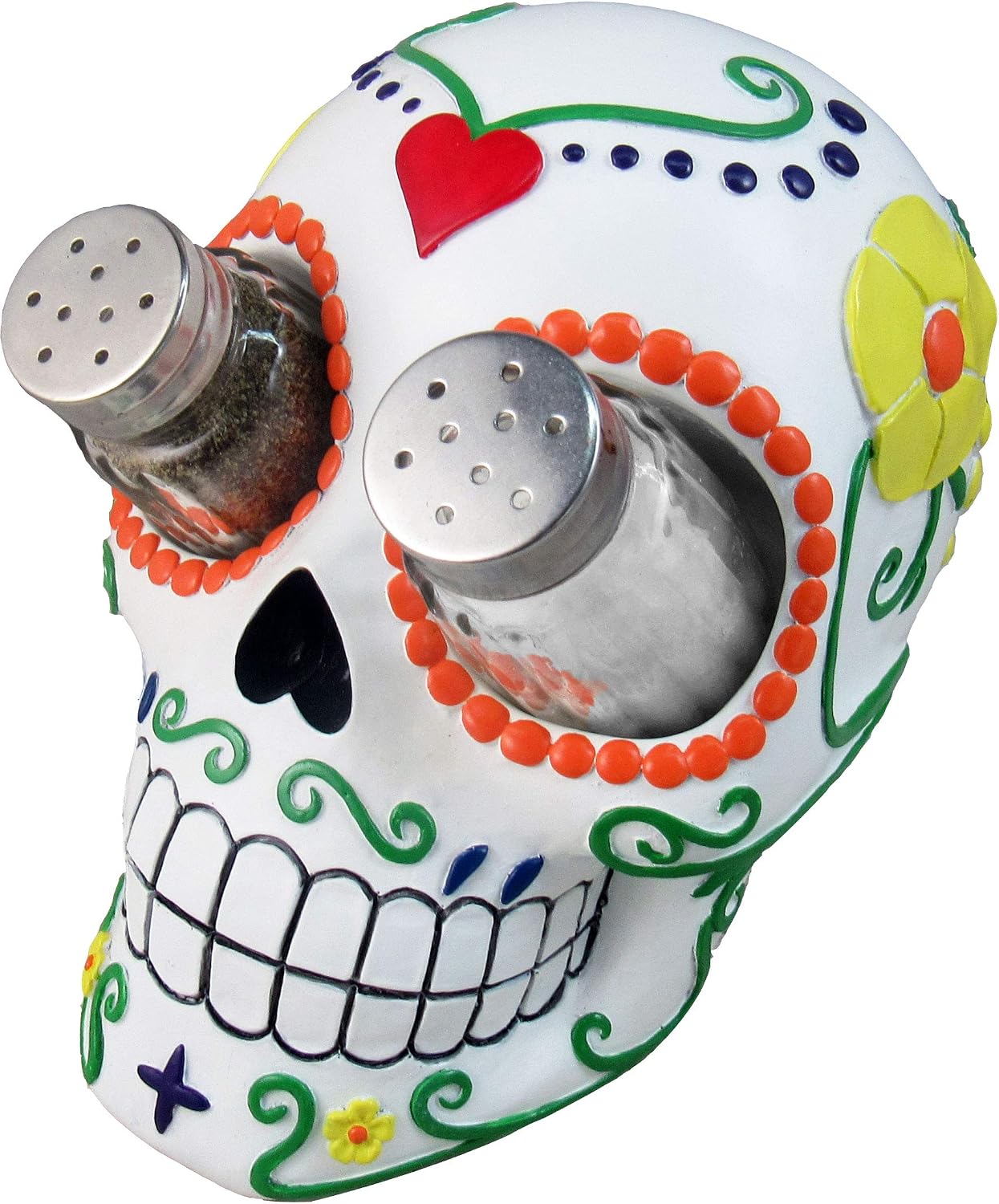 DWK 7-inch Sugar 'N' Spice Hand Painted Day of the Dead Dia de Los Muertos Sugar Skull Salt and Pepper Shaker Kitchen Dining Set