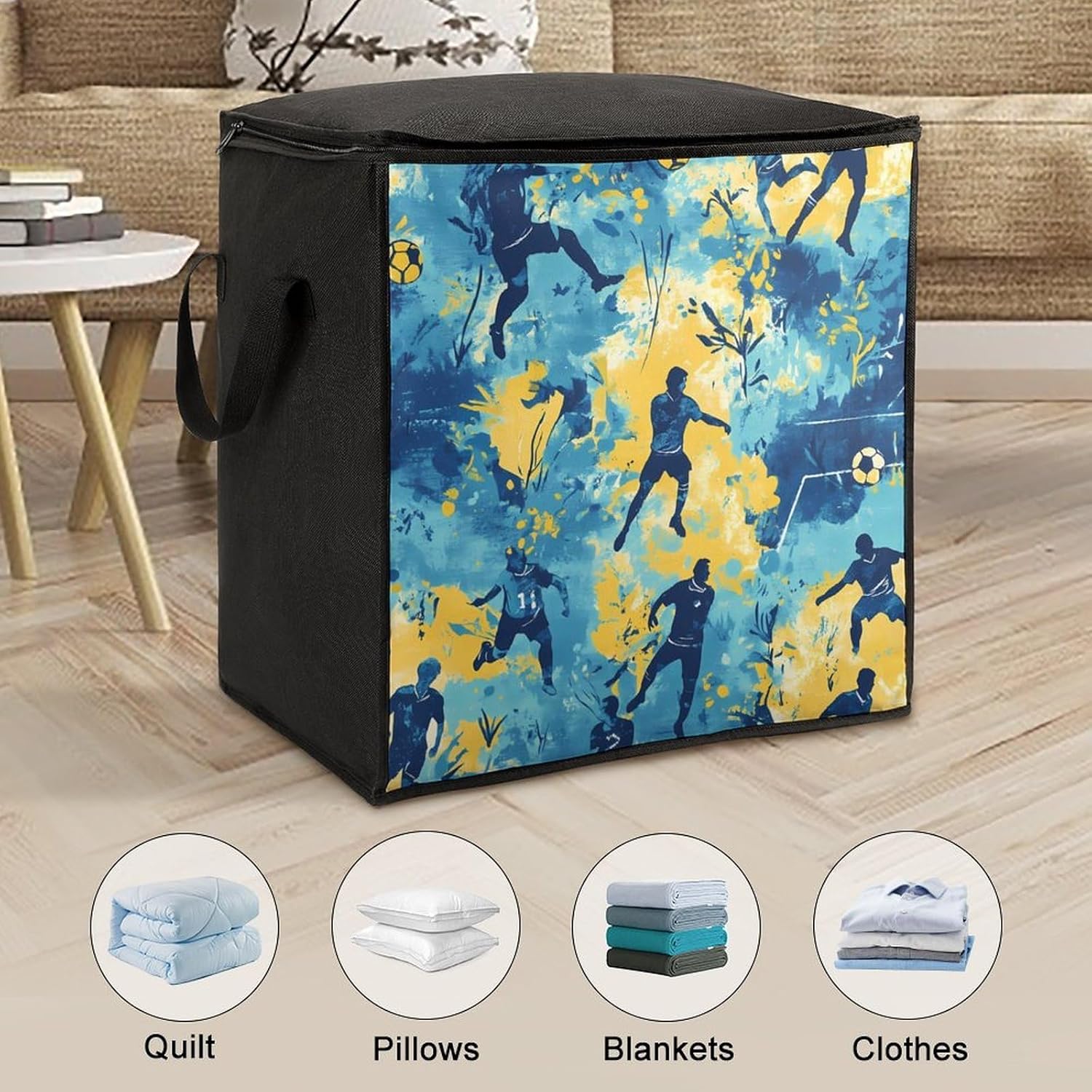 Camouflage Soccer Players Balls Large Comforter Blanket Storage Bags Bins 70L Closet Organizer with Handles