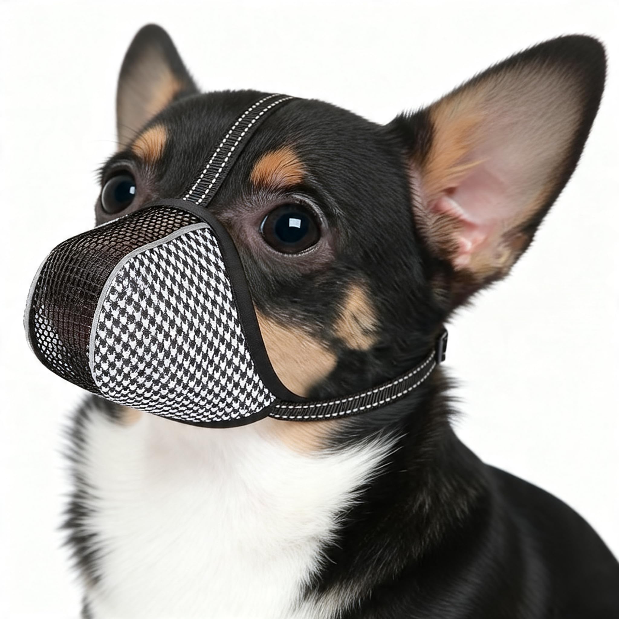 Dog Muzzles for Small Dog, Soft Air Mesh Anti-Biting Licking Chewing, Breathable Reflective Adjustable Mouth Guard Cover for Grooming Scavenging (Black, XS)