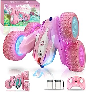 OYAKG Coche Teledirigido,4WD Unicornio Coche RC para Niños 3 4 5 6 7 8 9 10 años,Rosa Coche Radiocontrol 2.4GHz con 2 Bateria,Rotación 360° y Luz, Regalo para Niñas y Niños