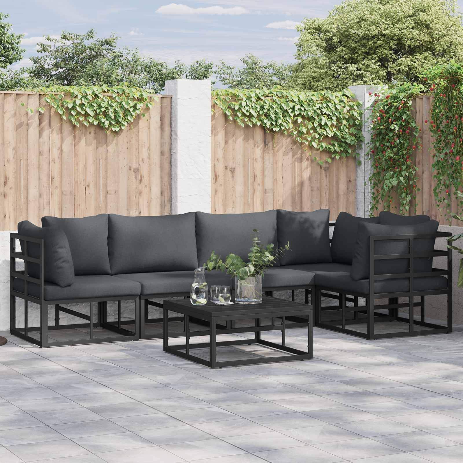 vidaXL Set Divano da Giardino 6 pz Nero Alluminio