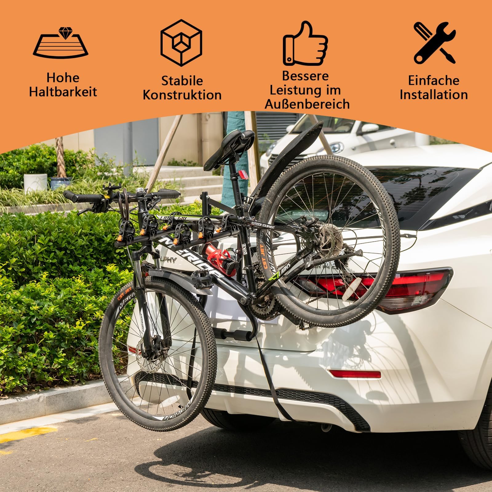 COSTWAY Kofferraum Fahrradträger für 3 Fahrräder, Heckklappenfahrradträger klappbar mit Verstellbarer Länge, Höhe & Winkel, Heckklappenträger bis 45 kg, für Autos, LKWs, SUVs & Minivans