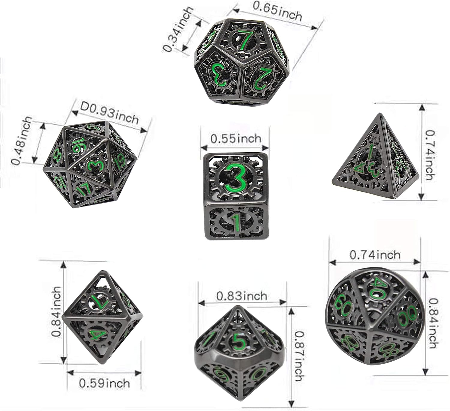 Hollow Metal Dice Set D&D Dragon and Dungeon Polyhedral Metal Dice, Punk Style Role-Play RPG Explorer MTG Pioneer Game DND Dice Set (7 Pieces)