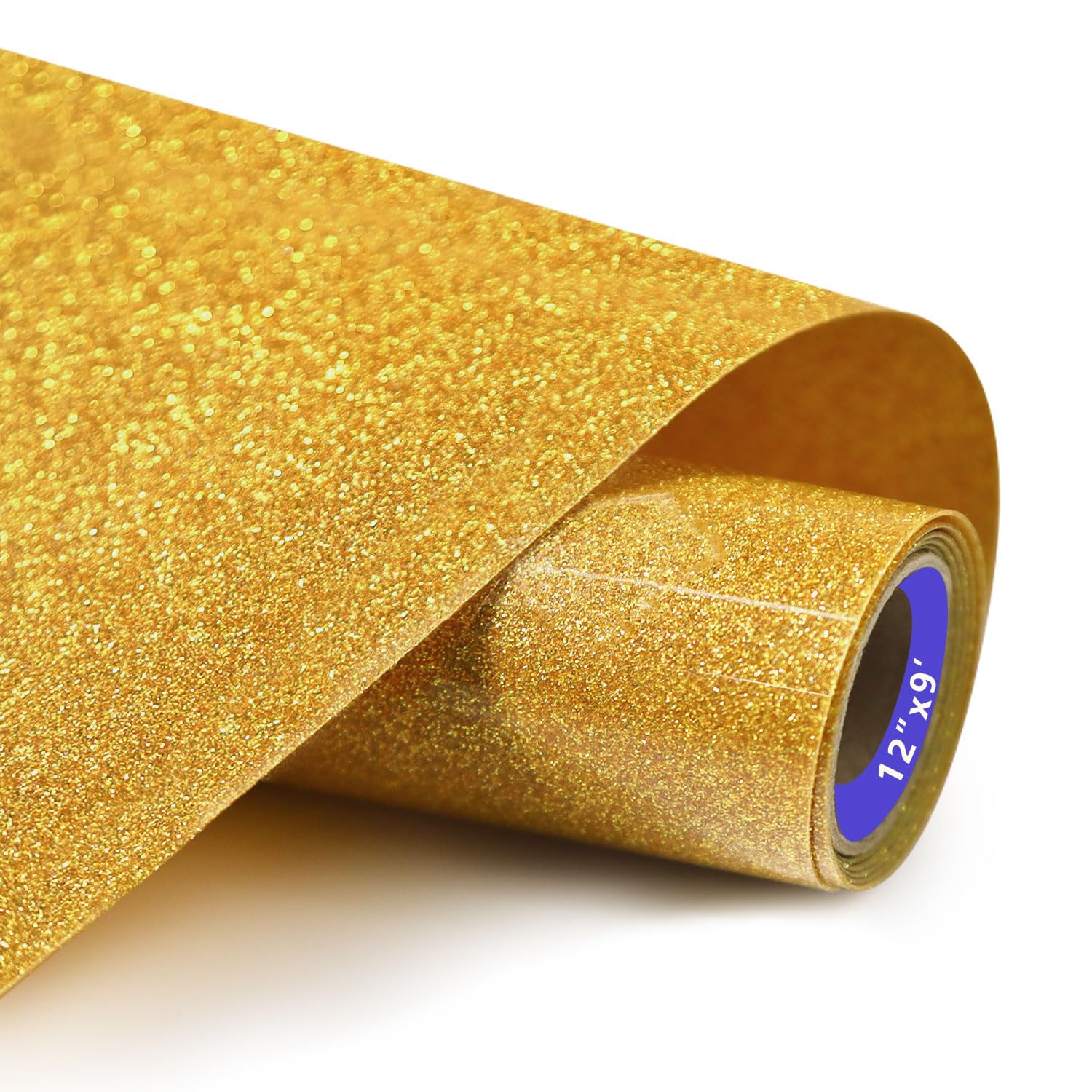 HTVVETUR Glitter HTV Vinyl Rolls Heat Transfer Vinyl - 12" x 9ft Gold Glitter HTV Vinyl for Shirts, Iron on Vinyl for Cameo - Easy to Cut &amp; Weed for Heat Vinyl Design (Glitter Light Gold-9ft)