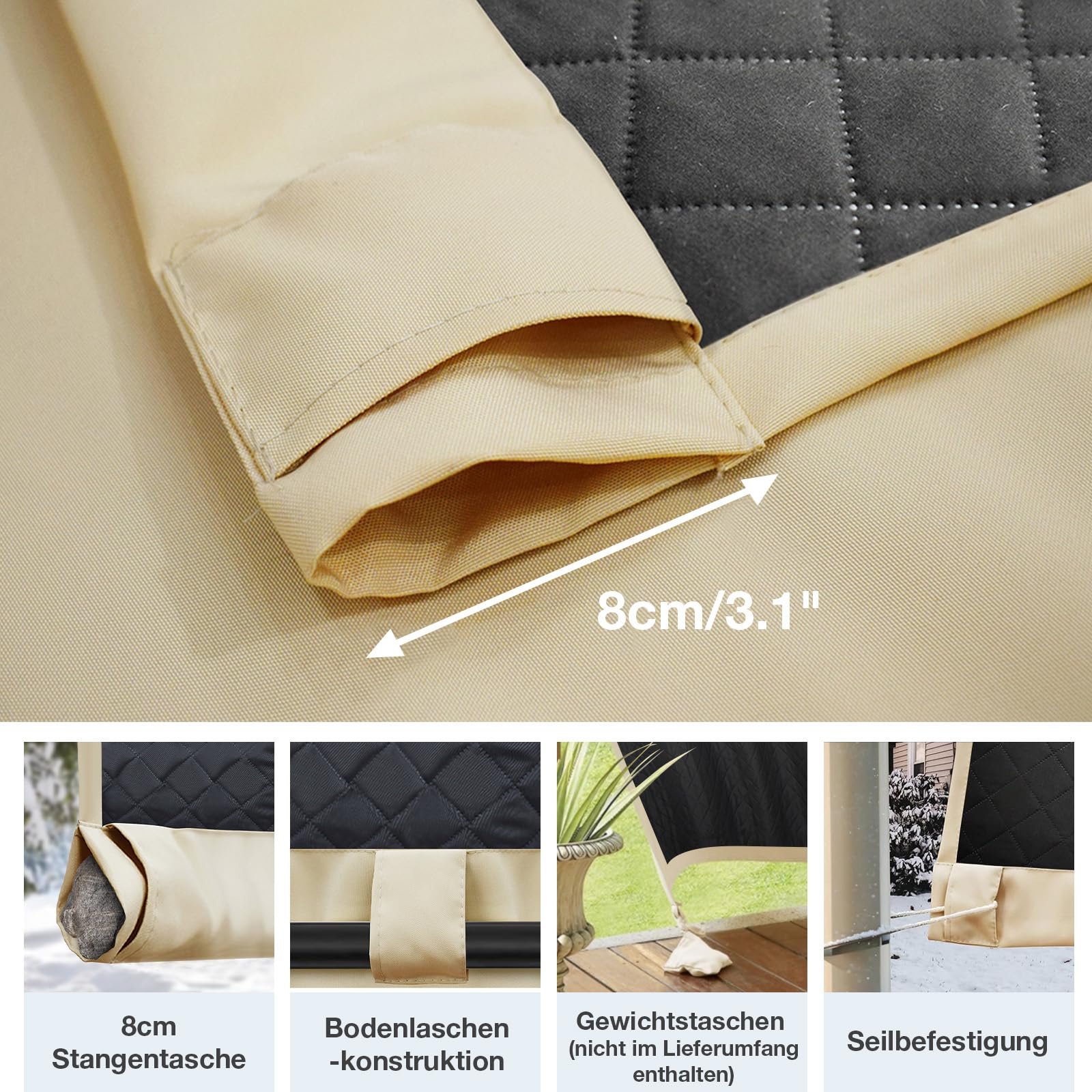 2er Set Dicke Thermovorhang Kälteschutz Outdoor Vorhang Wetterfest mit ösen, Thermo Vorhang Gegen Kälte Outdoorvorhänge, Wärmeschutzvorhang für Terrasse Garten Balkon(H213 x B132 cm, Beige)