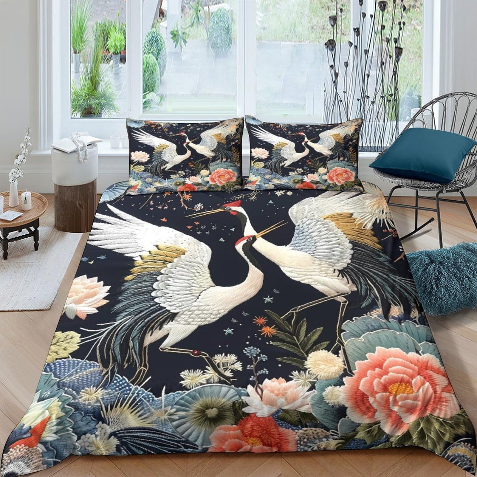 Ctjqhvkz Style-6 3D Printed Crane Flower Fitted Sheet Microfiber Soft Breathable Peony Mattress Cover For Bedroom Decor Single（135X200cm）