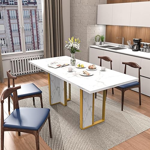 Miniatura 11 de Bigbiglife Mesa de comedor de 63 pulgadas para 6, mesa de comedor para interiores y exteriores con patas de madera, mesa de cocina con mesa grande,