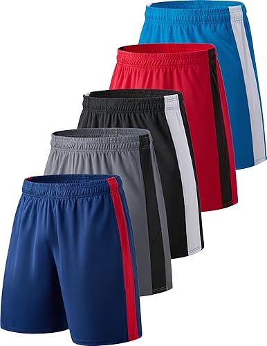 Liberty Imports Paquete de 5 pantalones cortos de baloncesto atléticos de secado rápido para hombre, entrepierna de 9 pulgadas con bolsillos, ropa