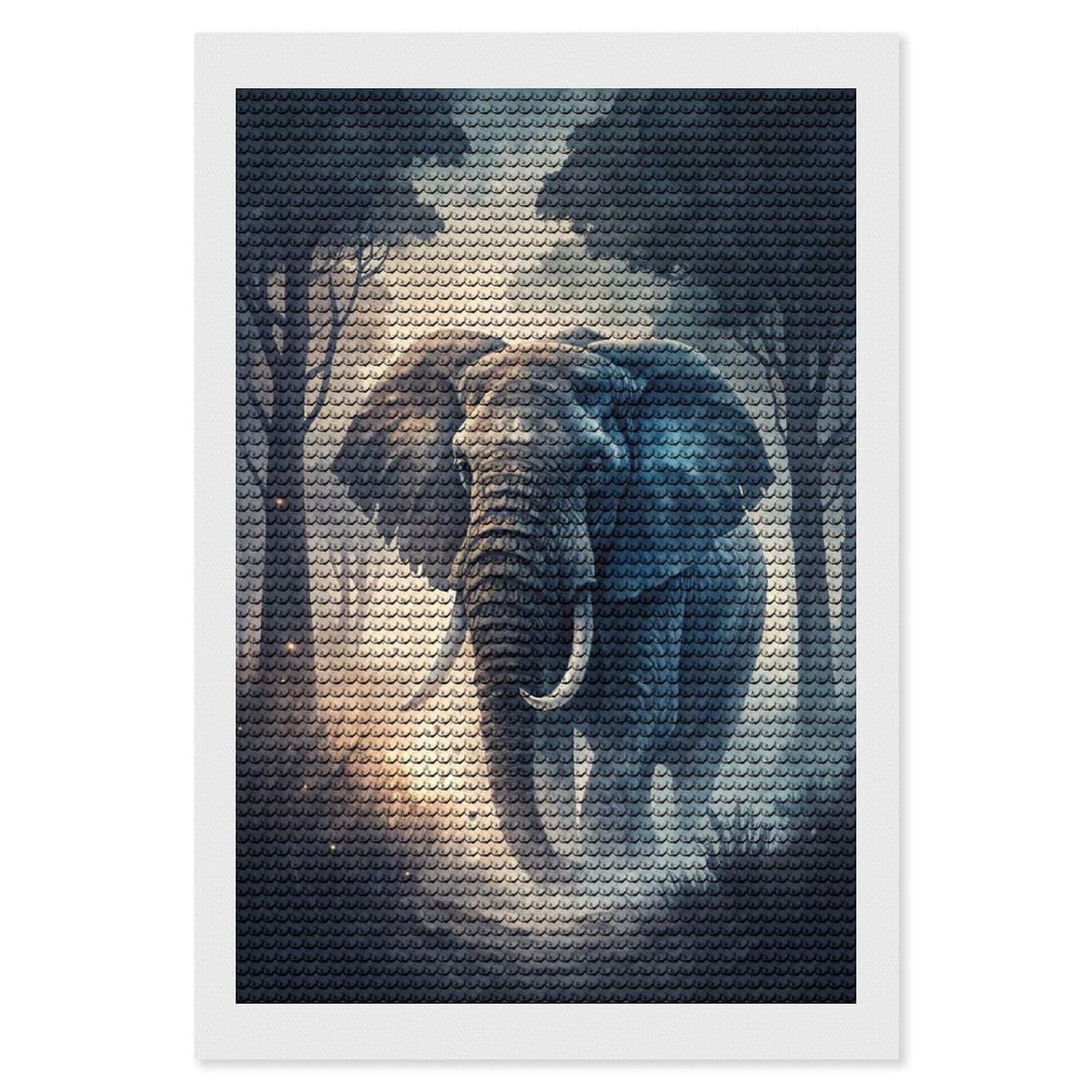 Junmoney Elephant in A Misty Forest Diamond Painting Set 8"x12", Holiday Gift Idea, for Creative Relaxation, Fun Craft Experience, Vintage Style Decor