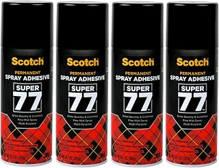 Scotch Super 77 Multipurpose Spray Adhesive, Strong Bond for Fabric, Plastic, Metal, Wood & More, 10.75 oz Cans, 4 Pack