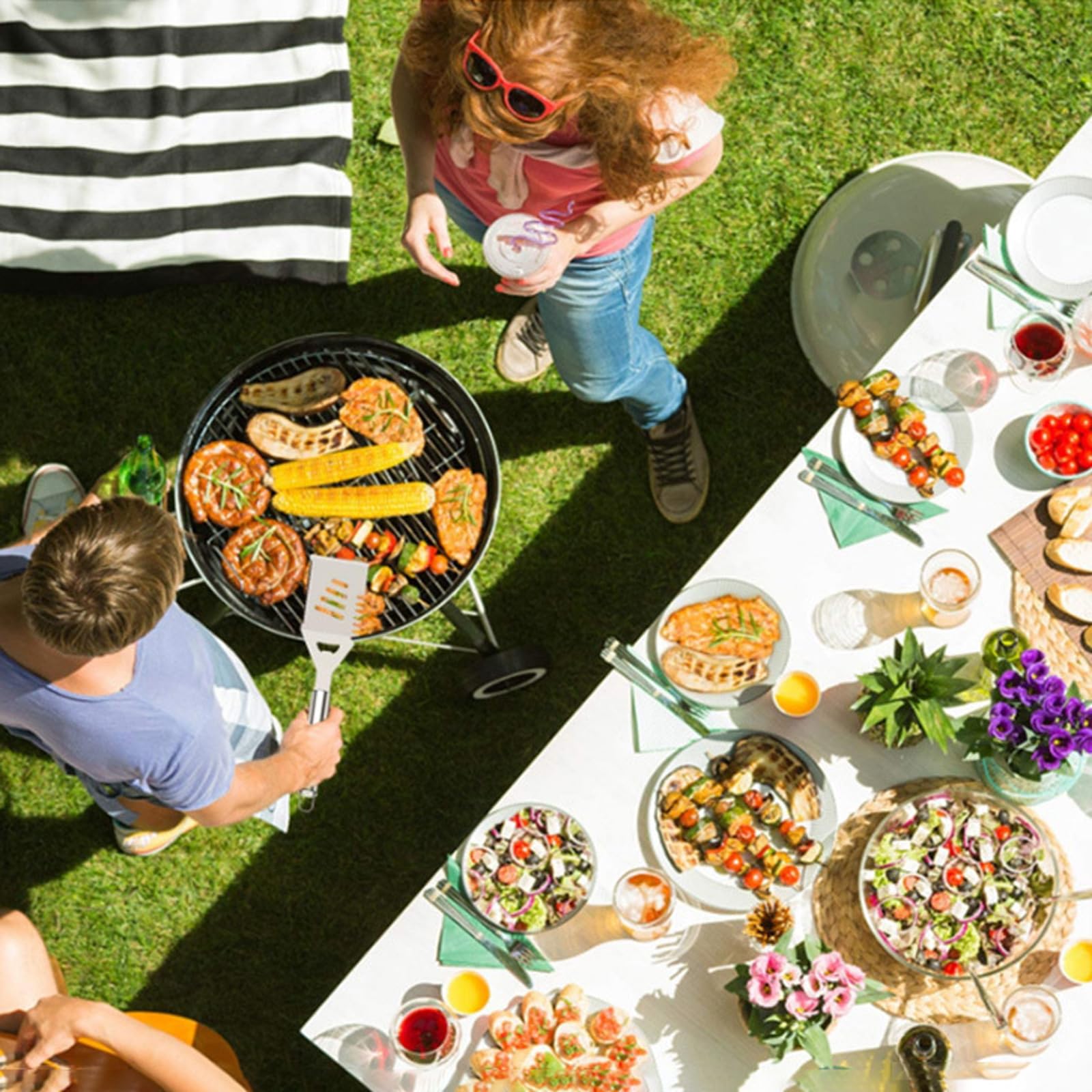 Edelstahl Grillbesteck Set mit BBQ Grillbesteck Koffer Professionelles Grillwerkzeug INKL Grillwender,Grillgabel Grill-Zubehör Tragbares Verschiedene und Komplette Für Grillen,BBQ,Garten