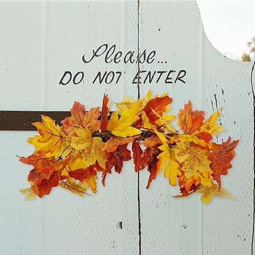 Miniatura 7 de belupai Guirnalda de decoración de otoño de 19.7 pulgadas, guirnalda de hojas de arce de Acción de Gracias, decoración de cosecha para puerta