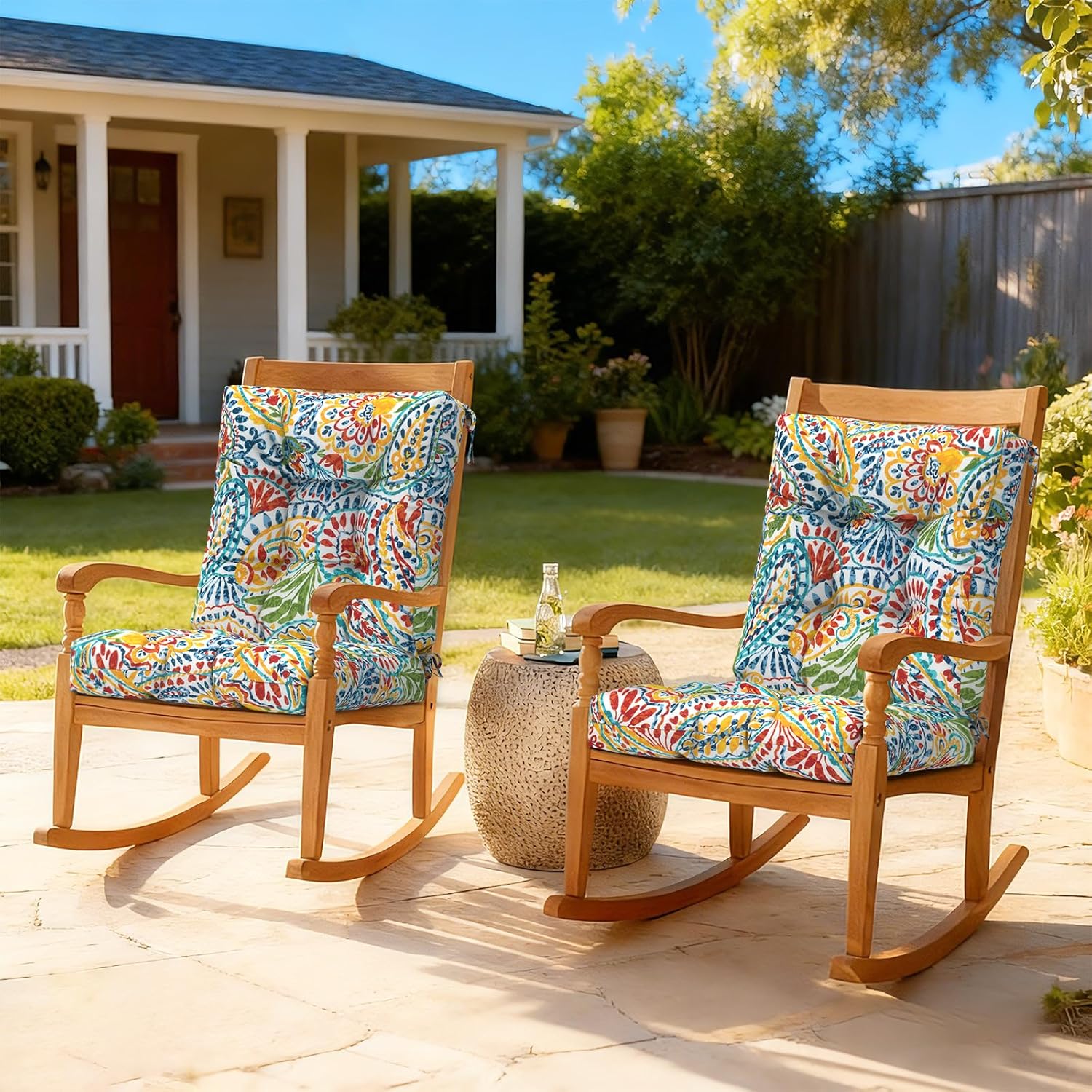 LVTXIII Outdoor Solid Low Back Cushion, Patio Tufted Replacement Rocking Chair Cushion with Ties, 2 Count Seat and Back Chair Cushions for Patio Furniture Use, 42 L x 21 W, Paisley Multi