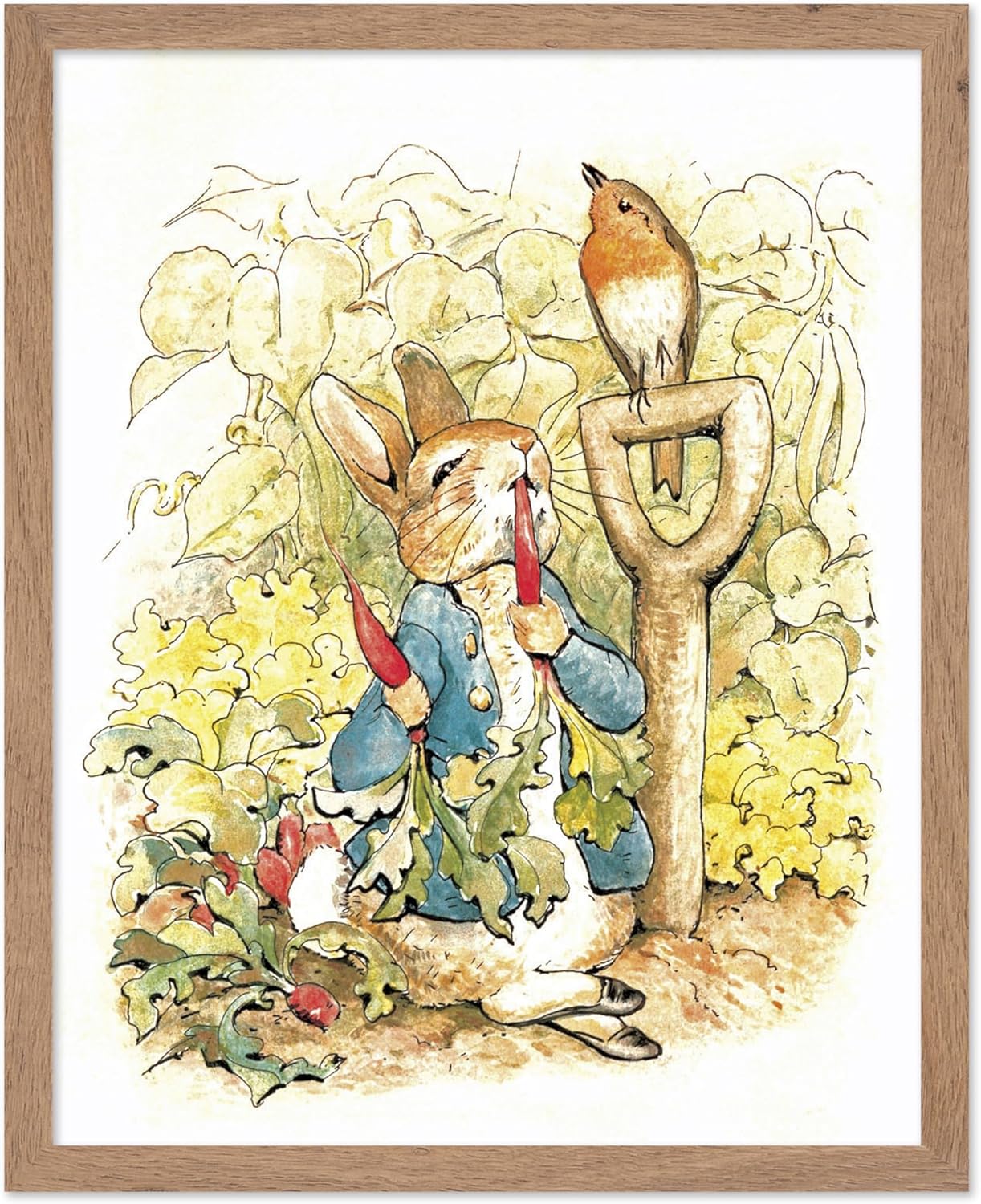 Poster Master Classic Illustration Poster - Vintage Story Book Print - Gift for Artist, Friend - Peter Rabbit, Carrot, Blue Jacket, Animal - Wall Decor for Home, Nursery, 11x14 Beige Framed
